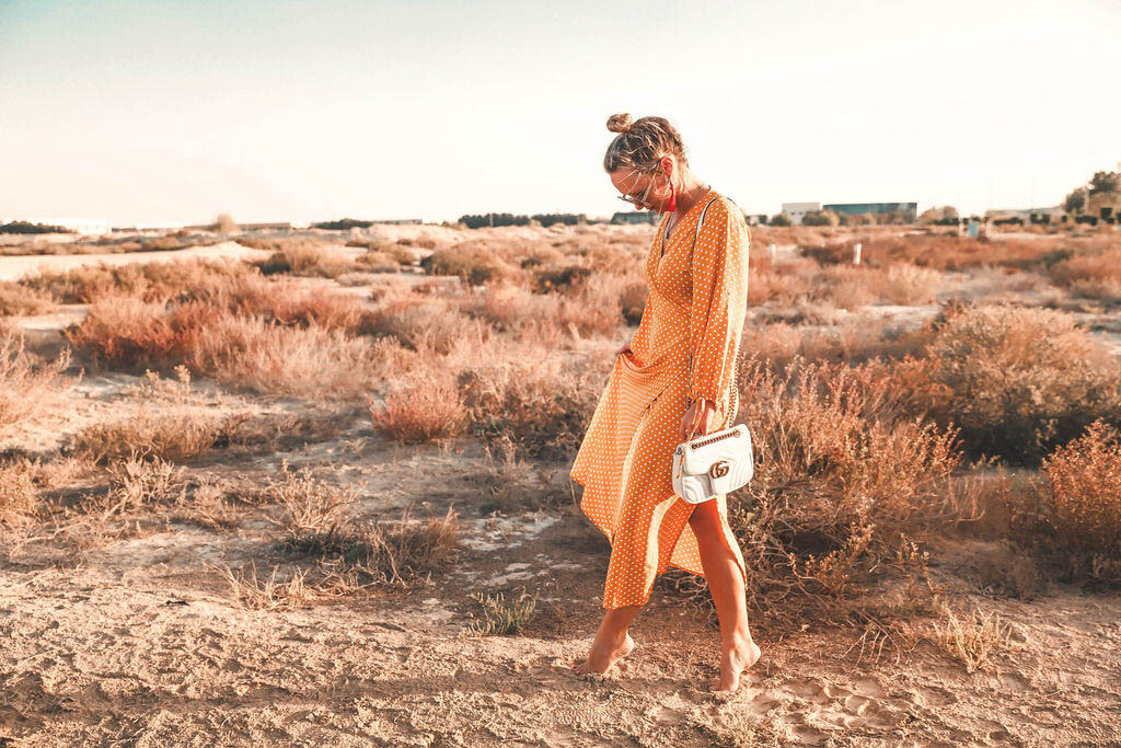 The Classic Wrap Dress: Mustard Polka Dot