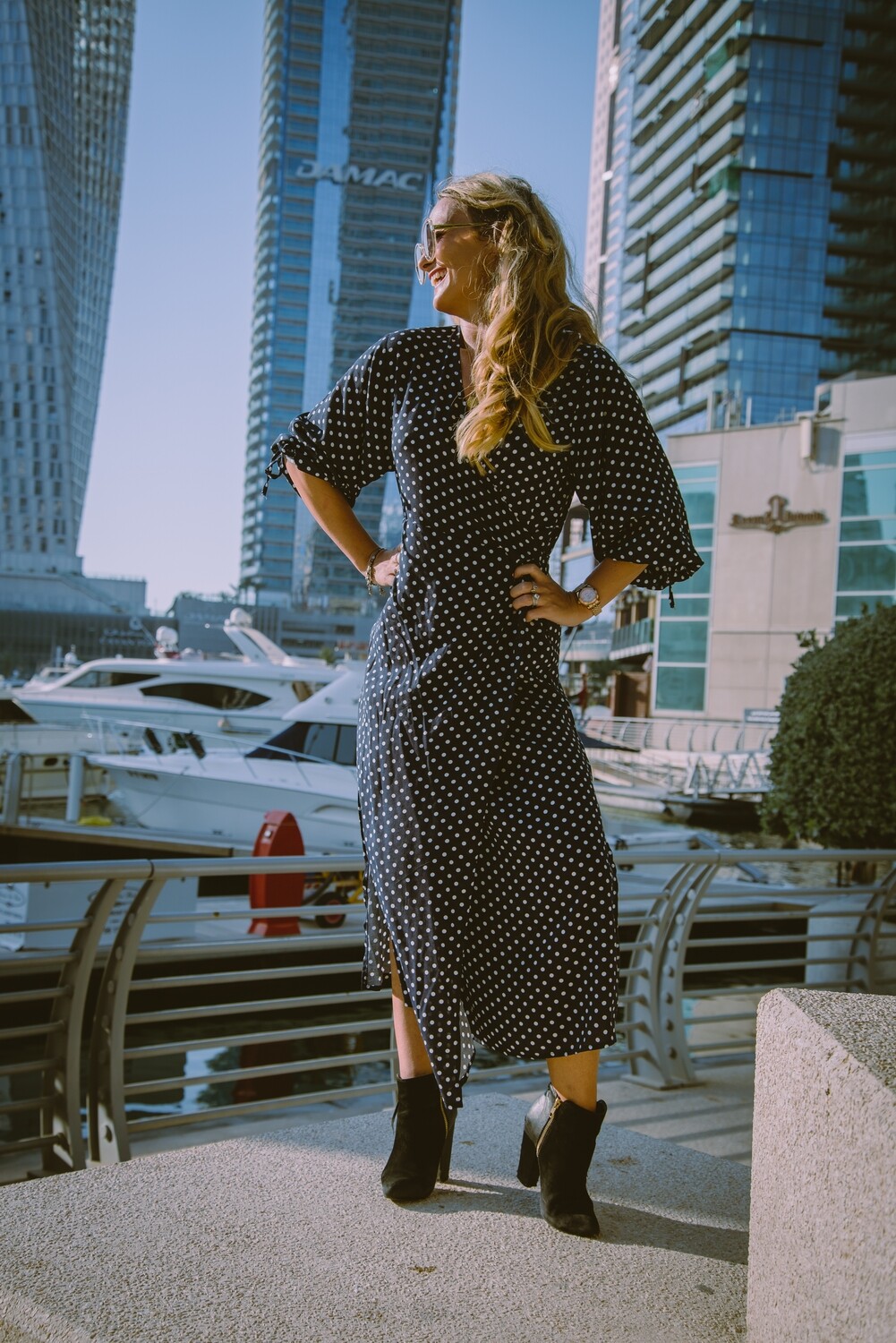 The Classic Wrap Dress: Navy Polka Dot