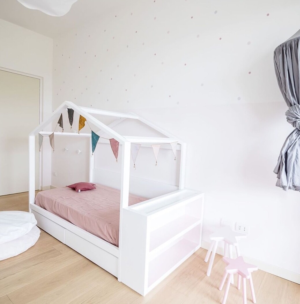 Wooden Montessori  House Bed with Storage and Bookcase