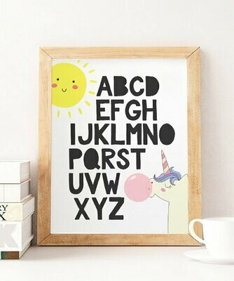 Alphabet Unicorn Wall Art Print
