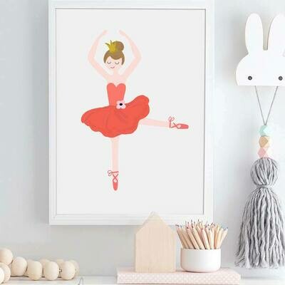 Red Floral Ballerina Wall Art Print