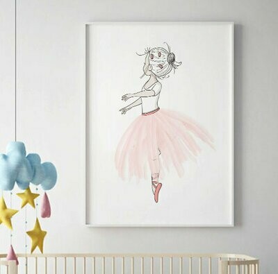Little Pink Ballerina Girl Wall Art Print