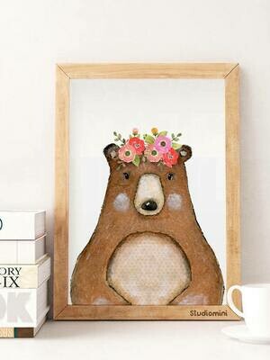 Bear Watercolour Wall Art Print