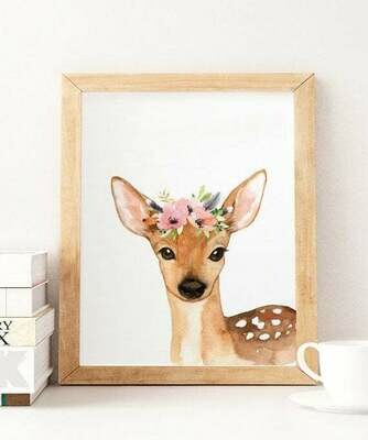 Floral Watercolour Deer Wall Art Print
