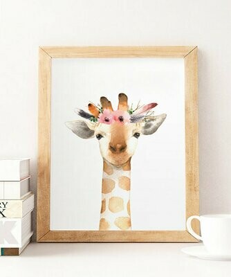 Floral Watercolour Giraffe Wall Art Print
