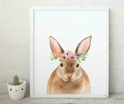 Floral Watercolour Bunny Wall Art Print