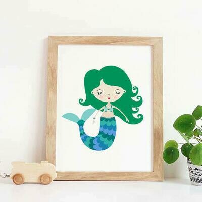 Green Mermaid Wall Art Print