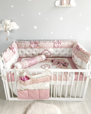 Bespoke Handmade Cot Bedding Set - Damask Rose Longboard